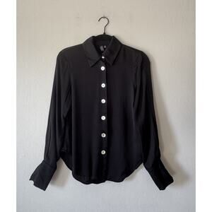 & Other Stories Black Satin Blouse Women’s Size 2 Button Front Long Sleeve Work